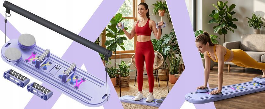 Багатофункціональна дошка для пілатесу Pilates Reformer 18 в 1 SR339 зі складною конструкцією, таймером і еспандерами