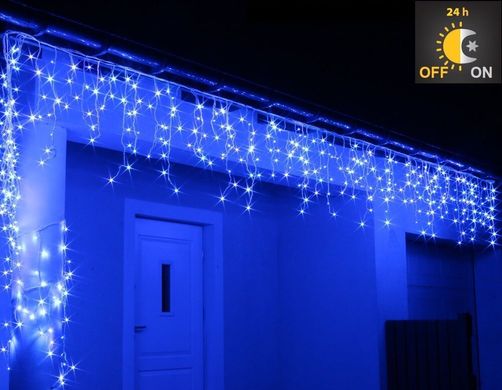 Новогодняя гирлянда Бахрома 300 LED, Голубой свет 14 м + Ночной датчик