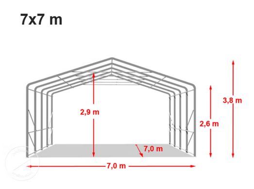 Гаражный павильон 7х7м - высота боковых стен 2,7м с воротами 5х2,9м, ПВХ 850, серый