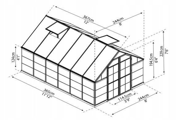 Теплица из поликарбоната Palram 701944 3,66&times;2,42 м с алюминиевым каркасом и фундаментной основой