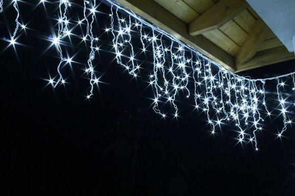 Новогодняя гирлянда Бахрома 300 LED, Белый холодный свет 14 м + Ночной датчик