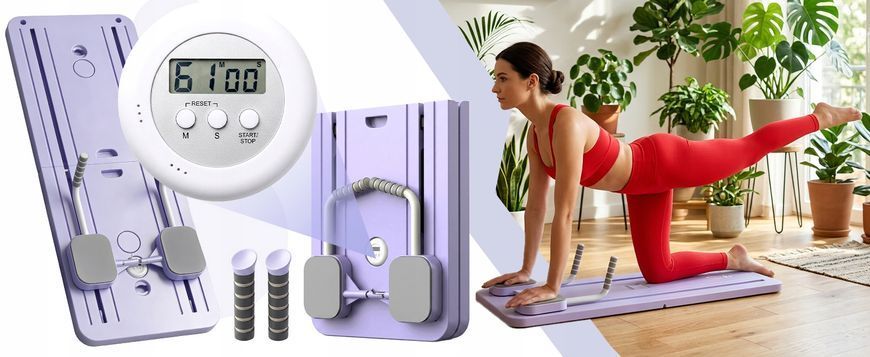 Багатофункціональна дошка Pilates Reformer 12 в 1 Retoo SR341 з еспандерами та цифровим таймером