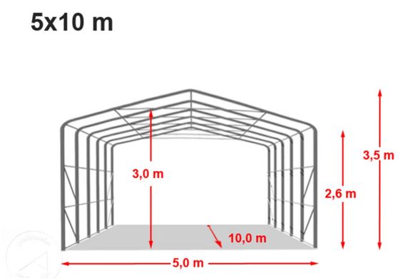 Гаражный павильон 5х10м - высота боковых стен 2,7м с воротами 4,1х2,5м, ПВХ 850, серый, установка - бетон