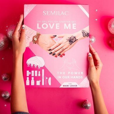 Набор для гибридного маникюра Semilac Love Me &ndash; стартовый подарочный сет с лампой