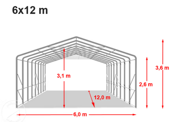 Гаражний павільйон 6х12м - висота бокових стін 2,7м з воротами 4,1х2,9м, ПВХ 850, темно-зелений, установка - бетон