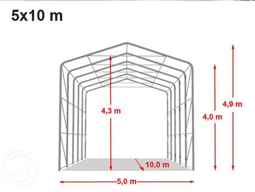 Гаражний павільйон 5х10м - висота бокових стінок 4м з воротами 4,1х3,5м, PRIMEtex 2300, вогнестійкий, сірий