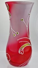 Ваза стеклянная ручной работы Красные цветы (Цилиндр изогнутый) ZA-1136