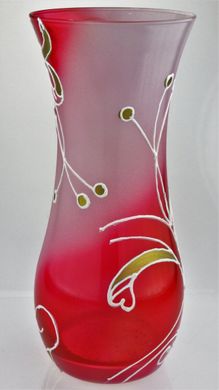 Ваза зі скла ручної роботи Червоні квіти (Циліндр зігнутий) ZA-1136