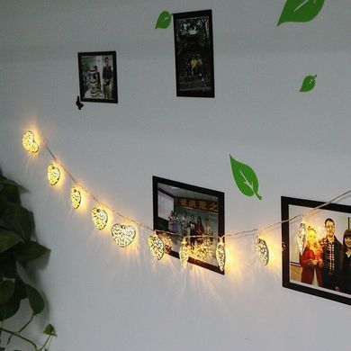 Новорічна гірлянда "Серця" 10 LED, Біле холодне світло, на пальчикових батарейках