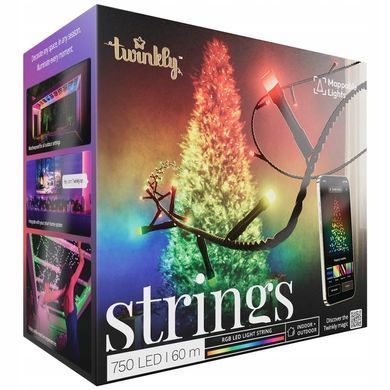 Світлодіодні різдвяні гірлянди Twinkly Strings 750 RGB, чорний кабель, 60 м, IP44