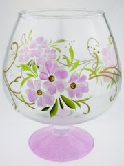 Ваза стеклянная ручной работы Розовые цветы (Бокал маленький) ZA-1013