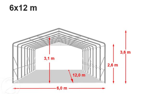 Гаражный павильон 6х12м - высота боковой стены 2,7м с воротами 4,1х2,9м, PRIMEtex 2300, огнестойкий, темно-зеленый