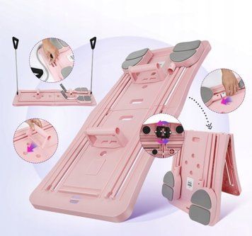 Складна дошка Pilates Reformer 5 в 1 з LED-таймером та регульованою ручкою, рожева