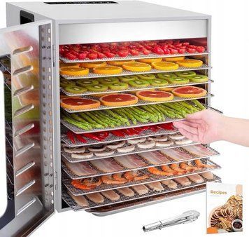 Сушарка для продуктів 1000 Вт, 10 рівнів, вентилятор 360&deg;, нержавіюча сталь