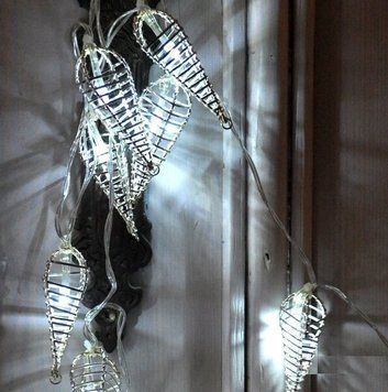 Новогодняя гирлянда 10 LED, Белый холодный свет, На пальчиковых батарейках