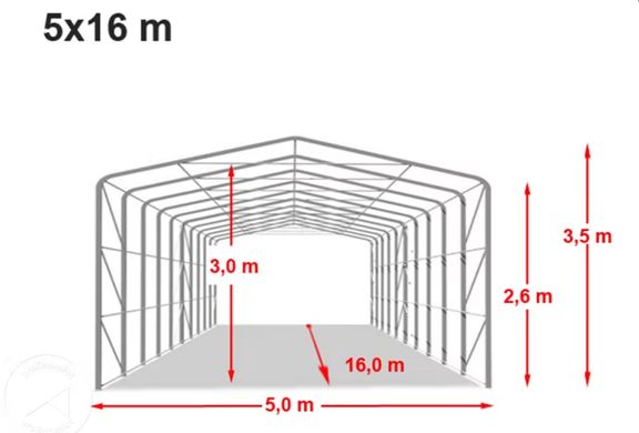 Гаражный павильон 5х16м – высота боковых стен 2,7м с воротами 4,1х2,5м, ПВХ 850, серый, установка - бетон