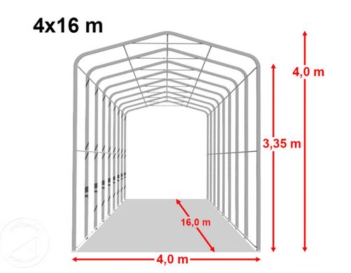 Гаражный павильон 4х16м - высота боковых стен 3,35м с воротами 3,5х3,5м, ПВХ 850, серый