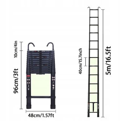 Лестница DayPlus 5 м алюминий до 150 кг с крючками, Черный