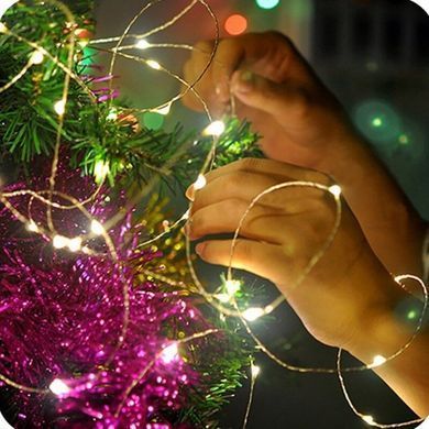 Новорічна гірлянда 50 LED, Біле тепле світло + пульт.