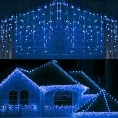 Новогодняя гирлянда бахрома 5,5 м 100 LED (Синий цвет с холодной белой вспышкой)