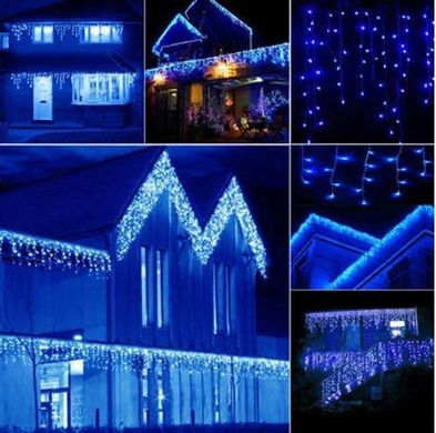 Новогодняя гирлянда бахрома 5,5 м 100 LED (Синий цвет с холодной белой вспышкой)