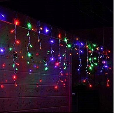 Новорічна гірлянда бахрома 5,5 м 100 LED (Багатокольорова з холодним білим спалахом)