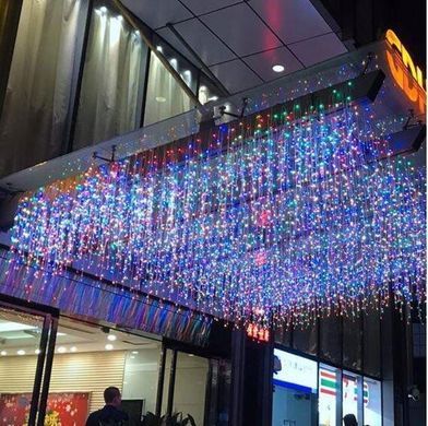 Новорічна гірлянда бахрома 5,5 м 100 LED (Багатокольорова з холодним білим спалахом)