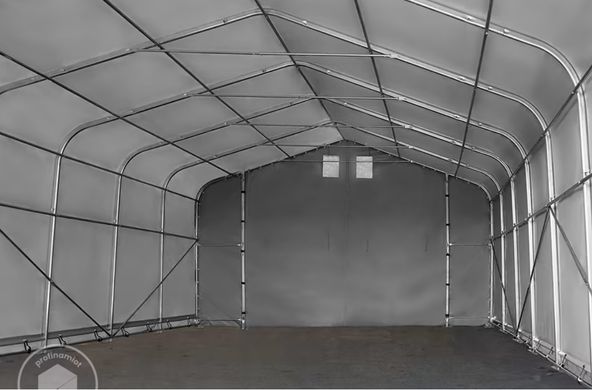 Гаражный павильон 6х12м - высота боковых стенок 4м с воротами 4,1х4м, PRIMEtex 2300, огнестойкий, серый, установка - бетон