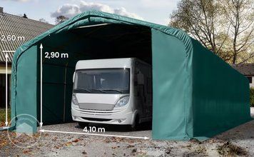 Гараж-тент 6х18м - висота бічних стін 2,7м з брамою 4,1х2,9м, ПВХ 850, темно-зелений