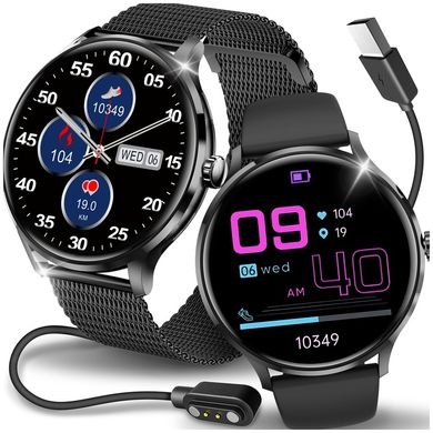 Smartwatch женские, вызовы, меню PL, здоровье, спорт, уведомления, 2 ремешка