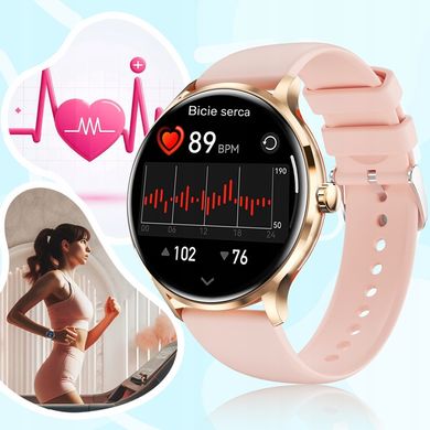 Smartwatch женские, вызовы, меню PL, здоровье, спорт, уведомления, 2 ремешка