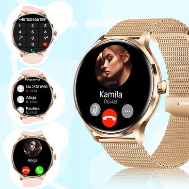 Smartwatch женские, вызовы, меню PL, здоровье, спорт, уведомления, 2 ремешка