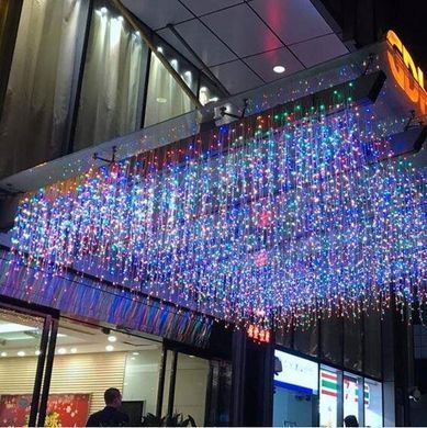 Новорічна гірлянда бахрома 9,5 м 200 LED (Багатокольорова з холодним білим спалахом)