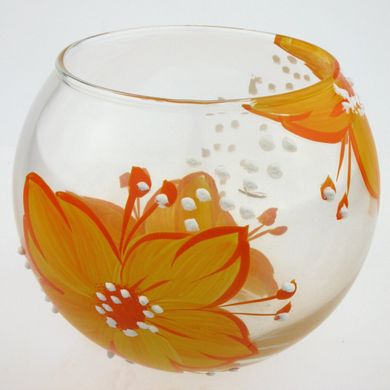 Ваза скляна ручної роботи Оранжеві квіти (Куля маленька) ZA-1042