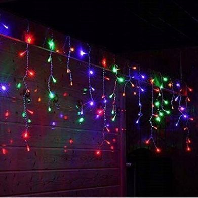 Новорічна гірлянда бахрома 9,5 м 200 LED (Багатокольорова з холодним білим спалахом)