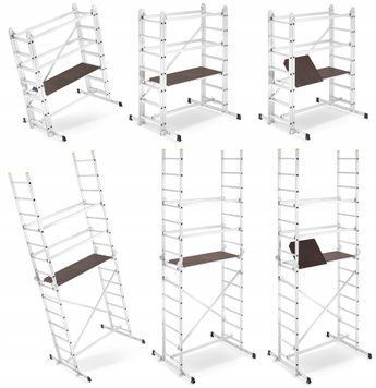 Лестничные леса алюминиевые, мобильные, шарнирные, HIGHER DR 2x7 4м 150кг