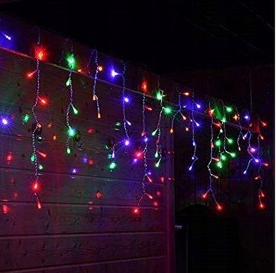 Новорічна гірлянда бахрома 14,5 м 300 LED (Багатокольорова з холодним білим спалахом)