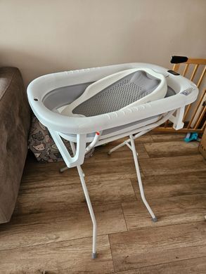 Складная детская ванночка Primabobo MILO 3 в 1 с подставкой, термометром, сливом и сиденьем, серая
