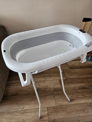 Складная детская ванночка Primabobo MILO 3 в 1 с подставкой, термометром, сливом и сиденьем, серая