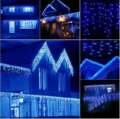 Новогодняя гирлянда бахрома 14 м 300 LED (Синий с холодной белой вспышкой)