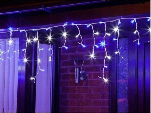 Новорічна гірлянда бахрома 14 м 300 LED (Синій з холодним білим спалахом)