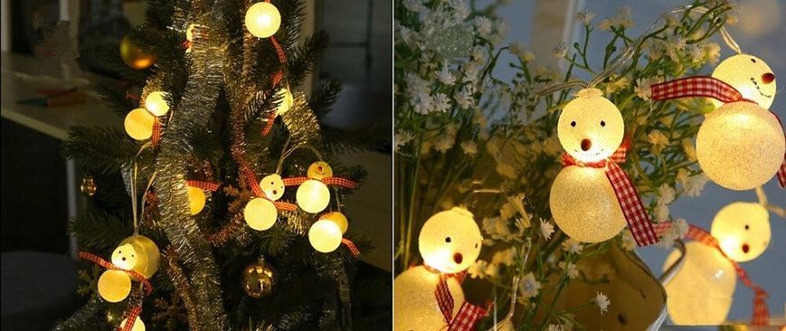 Новорічна гірлянда "Сніговики" 10 LED, Довжина 2M, Білий теплий