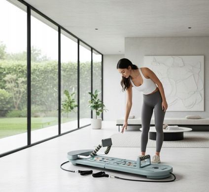 Багатофункціональний тренажер для пілатесу 9 в 1 &ndash; домашній Pilates Reformer з еспандерами та упорами для віджимань