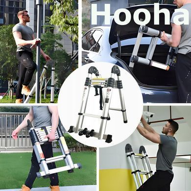 Телескопічна алюмінієва драбина Hooha 4,2 м 2-в-1, двостороння, складана, до 150 кг