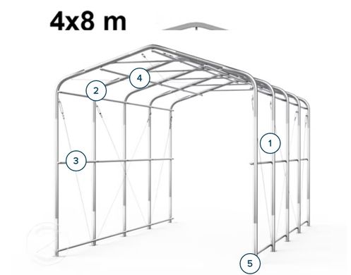 Гаражный павильон 5х8м – высота боковых стен 2,7м с воротами 4,1х2,5м, ПВХ 850, серый, установка – грунт