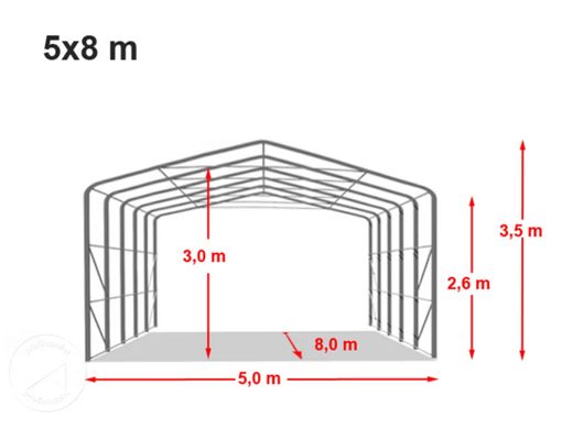 Гаражний павільйон 5х8м - висота бокових стін 2,7м з воротами 4,1х2,5м, ПВХ 850, сірий, установка - грунт