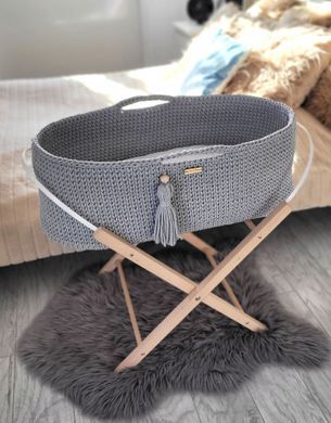 Люлька-корзина Moses Boho Handmade со стойкой My Sweet Baby, темно-серая